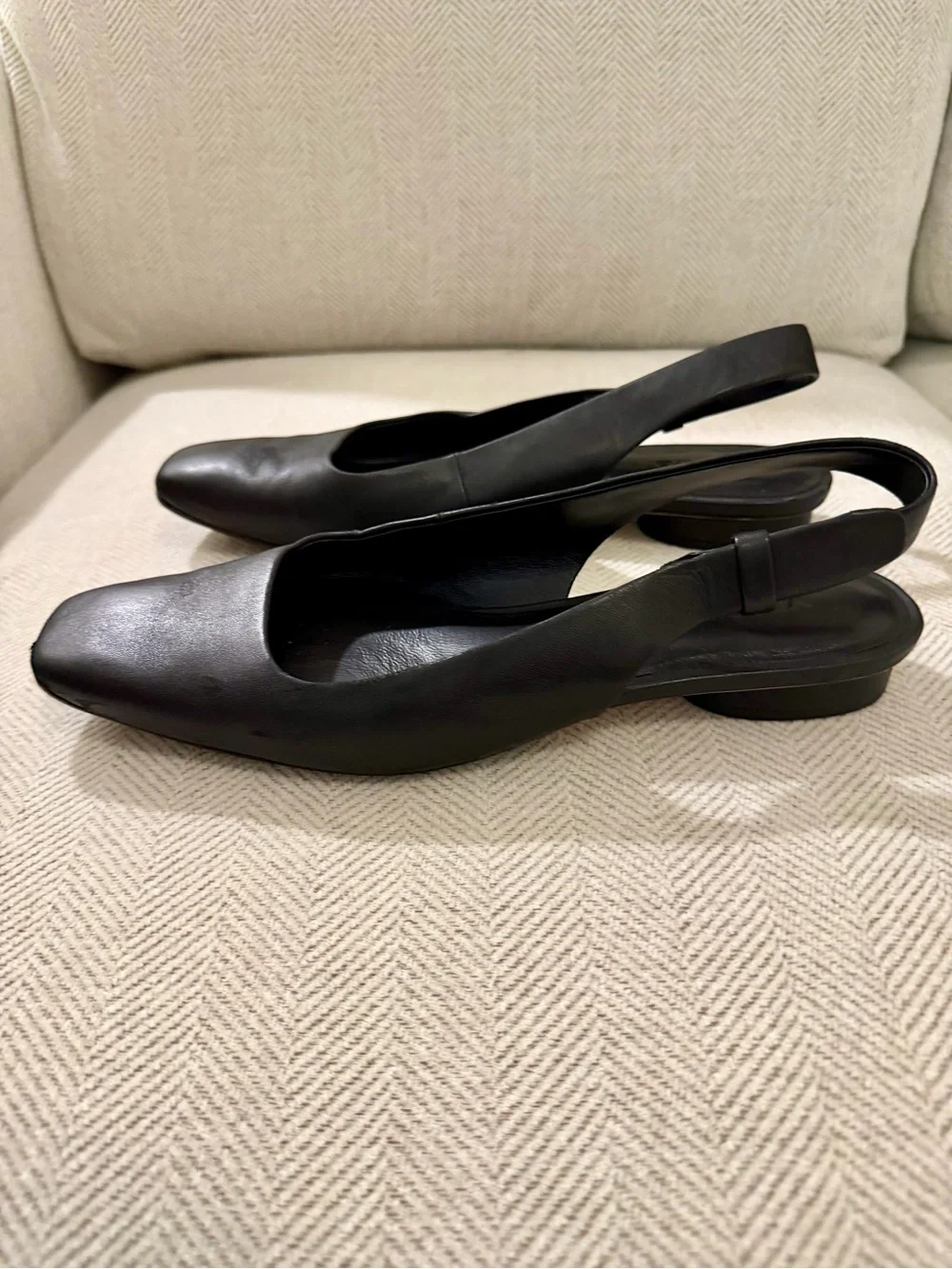 Vince Black Leather Square-Toe Slingback Flats - Picture 2 of 7